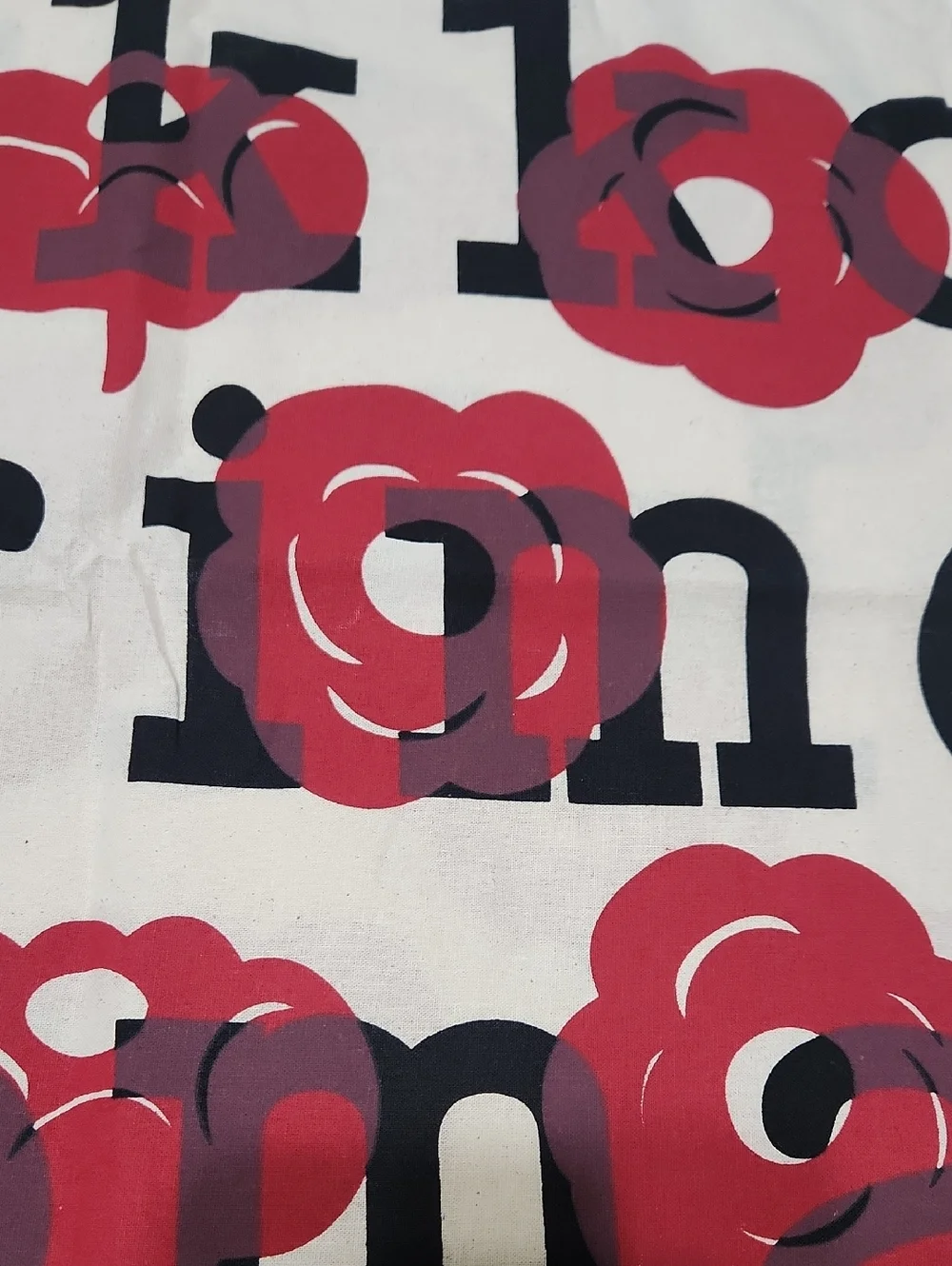 Marimekko Beige Tote With Red Floral Design